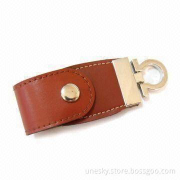 Leather USB Flash Drive with 16GB Storage Capacity, Supports Microsoft Windows 98 and 2000 OS
